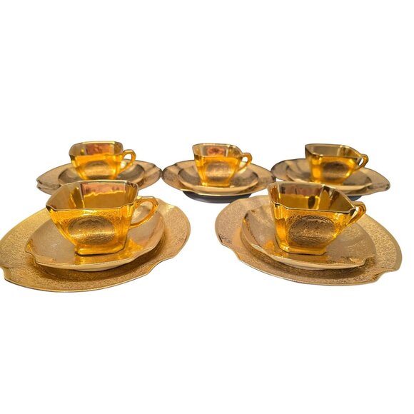 5 Arzberg Bavaria Tea Set Antique German Porcelain 24k Gold Platinum Medallion - Picture 4 of 10